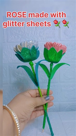 Rose mde with glitter ⚘️⚘️ #diy #christmas #artandcraft #amazing #chrismiscraft #craft #rose