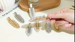8PCS No bend Hair Clips, Rhinestone No Crease Flat Styling Clips, Bling Diamond Pearl Metal Creaseless Duckbill Barrette Clips, Silver Gold Bangs Hairpins for Women Makeup Hairstyle