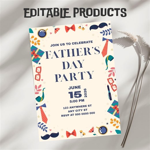 Father's Day Party Invitation Template, Editable Canva Design (5x7), Digital Download. - Etsy