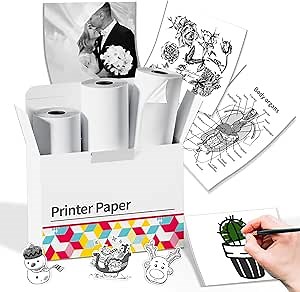 Thermal Sticker Paper Compatible with Phomemo Printer Paper M02/M02 Pro/M02S/P2S/M03/M04S/T02 Mini Sticker Printer- 50mm x 3.5m, 3 Rolls White 2-Year Adhesive Label for Photo,Image,Texts,Notes