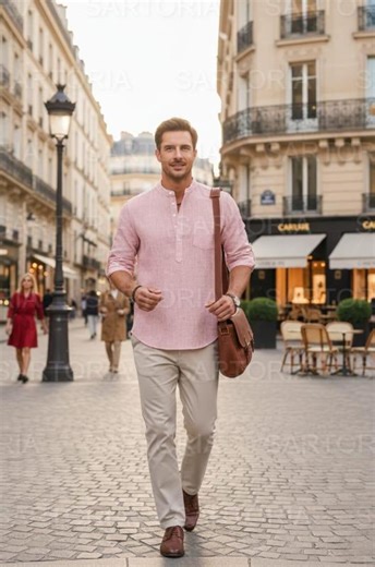 Men's Premium Pink Linen Mandarin Collar Shirt – Sophisticated Summer Style for Casual & Formal Wear | Sartoria Collection - Etsy