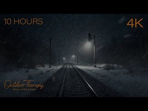 Winter Train Crossing | Blowing Snow & Distant Engines for Deep Sleep & Focus [4K | 10 Hours]