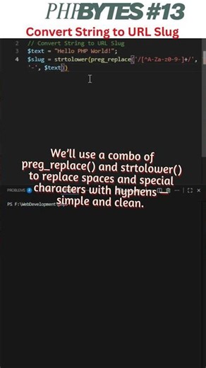 Convert String to URL Slug | PHP Bytes #13 #php #coding #phpbytes