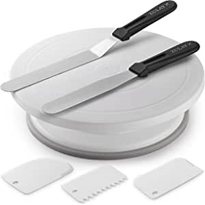 Zulay Kitchen 11 Inch Rotating Cake Turntable for Decorating - 6 Piece Cake Decorating Kit Includes 2 Icing Spatulas and 3 Smoothers - Cake Decorating Supplies for Pastries, Cupcake, Desserts