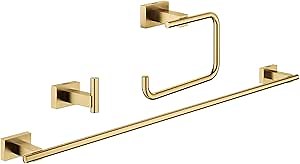 GROHE 40777GN1 Essentials Cube 3-In-1 Bathroom Accessory Set, Brushed Gold