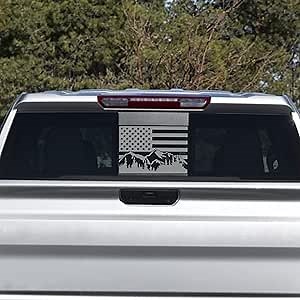 Rear Back Middle Window Decal Fits Chevy Colorado 2015-2025 Mountain Scene American Flag Vinyl Stickers (Matte Black)