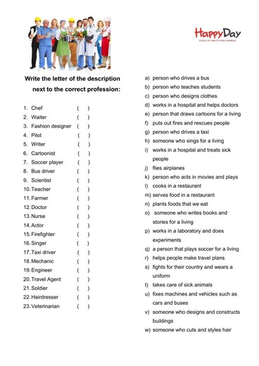 Professions, jobs and occupations worksheet