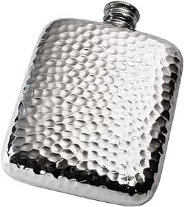 Wentworth Pewter- Hammered Pewter Cushion Pocket Flask, Spirit Flask