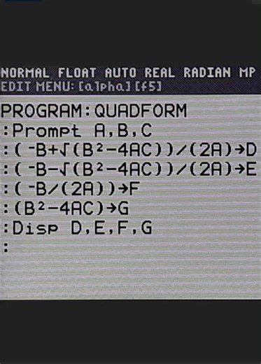 TI-84 Program Quadratic Formula