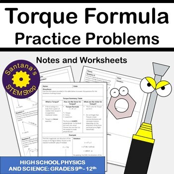Torque Formula Force and Motion Worksheets for High School Physics