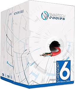 Cat6 Plenum Cable 1000ft Red - Bulk CAT 6 Ethernet Cable (CMP), 23AWG, UTP, 550MHz, 10Gbps for High-Speed Networking