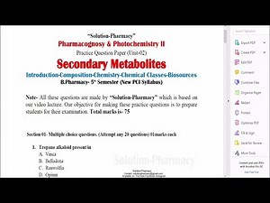 Pharmacognosy 02 | B.Pharmacy 5th Semester Complete Model Question Paper | Recorded Looped Video