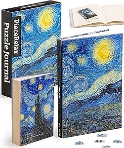 PieceRelax A5 Puzzle Journal for Adults, 300 Piece Plastic Jigsaw Book Cover (Includes Notebook) - Van Gogh - The Starry Night, Unique Gift [YA1063]