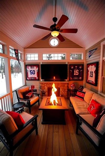 Relaxing Fireplace Ambience for Football Sunday 🏈 Cozy Winter Porch