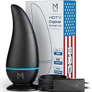 5G Digital HD TV Indoor Antenna, 250 Mile Range Signal Amplifier for 4K Smart TV, Magnetic Base + 16.4 ft Coaxial Cable