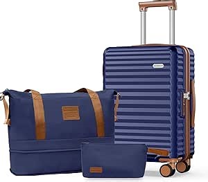 SHOWKOO Carry On Luggage Hardshell Lightweight Luggage Set, Suitcase with Double Spinner Wheels Tsa Lock White 3 piece set Blue (DB/TB/20in)