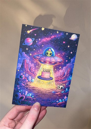 Cute Alien Birthday Card - UFO Space Themed Gift - Etsy