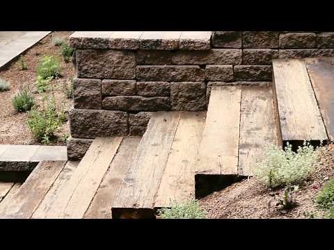 Recycled Railroad Tie Stairs and Allan Block Wall