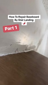 How To Repair Baseboard By Stair Landing. (PART 1) #handyman #baseboard #bondo #howtodiy #flooringinstaller #stairlanding | Jalapeno Solutions