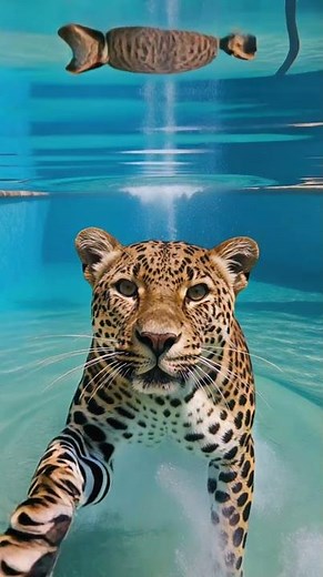 Leopard Swimming in a Pool 🐆💦 | Rare 4K Wildlife #shorts