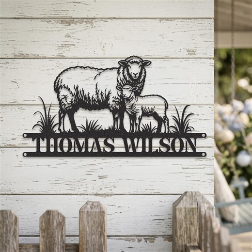 Personalized Sheep Metal Sign, Lamb Farm Name Plaque, Rustic Barn Outdoor Decor - Etsy