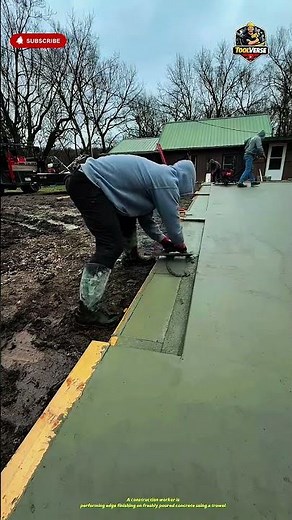 Perfect Concrete Edge Finishing! Worker Smooths Fresh Concrete with a Trowel #construction