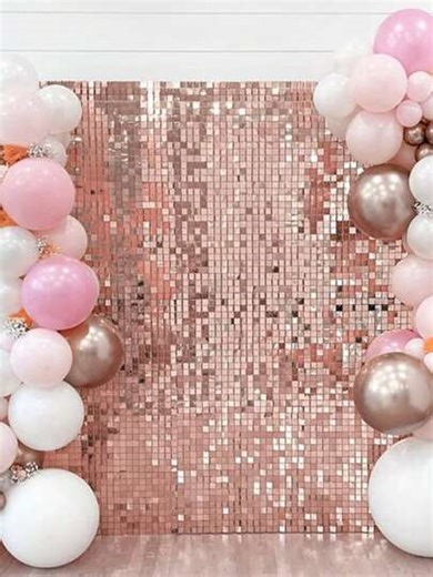 2/4pcs Rose Gold Laser Small Square Plastic Sequin Backdrop Curtain, Suitable For Birthday Party, Wedding, Holiday Party, Christmas Decoration, Home Party Room Wall Decor, With Glitter Curtain Banner, Birthday Party Gift, Ladies Party Decor, Halloween Decoration, Halloween Gift, Halloween Room Decor, Christmas Home Decor, Christmas Gift, New Year Decoration | SHEIN