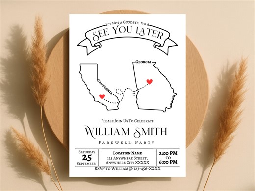 Farewell Invitation, Editable Template, Personalized Map Theme DIY Party Invite Card, Printable, Digital - Etsy