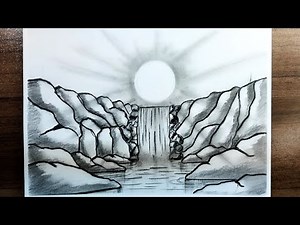Pencil Drawing Tutorial: How to Draw a Waterfall Landscape Step by Step