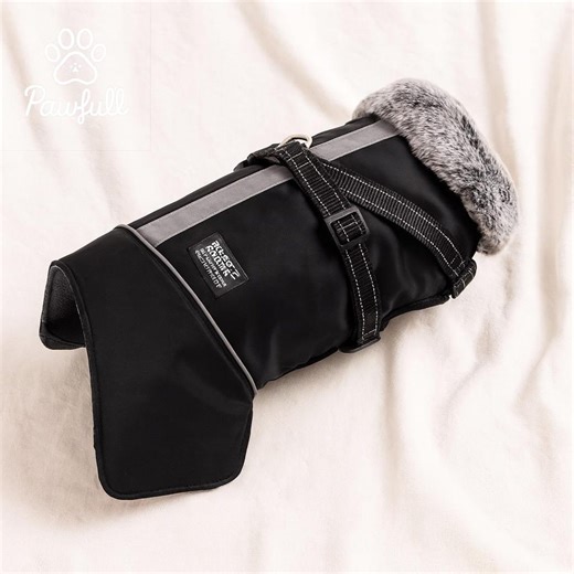 Veste imperméable pour chien avec harnais, S-XXXL, manteau d'hiver chaud pour grands chiens, col en fourrure, tenue d'extérieur réfléchissante pour chien - Etsy France