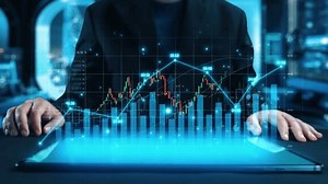 Business person evaluates metrics for business growth, setting goals for expansion. Insights on fostering continuous business growth through innovation and strategy 2025. UUID