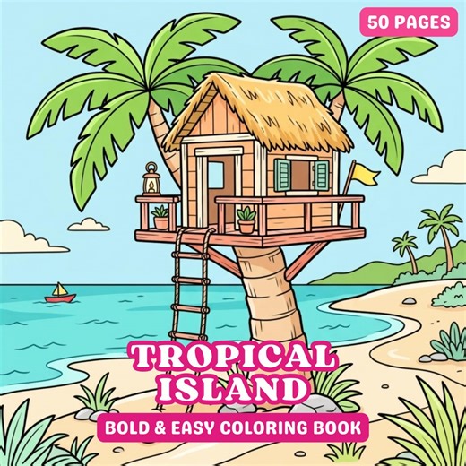 Printable Tropical Island Coloring Book for Adults, Beach Scenes Coloring Adult Coloring Pages, Cozy Spring Coloring Book - Etsy