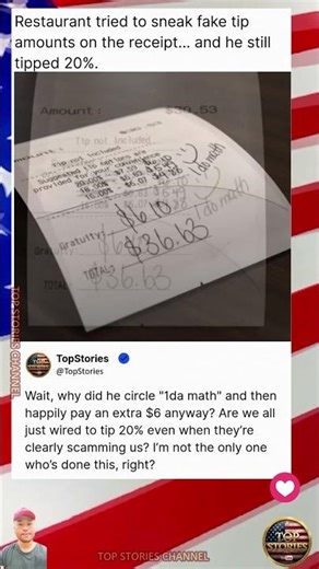 Customer Spots Weird Tip Math on Receipt, Still Tips 20%