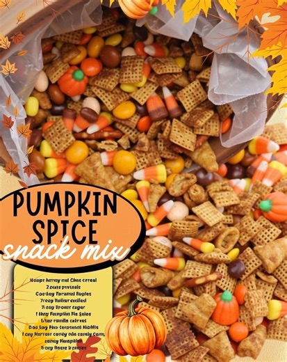 4.8K views · 20 reactions | PUMPKIN SPICE SNACK MIX aka CHEX MIX  4 cups honey nut Chex cereal 2 cups pretzels 6 oz bag Caramel Bugles ¼ cup butter ¼ cup brown sugar 1 tbsp Pumpkin Pie Spice ½ tsp vanilla extract 8 oz bag Boo-terscotch M&M’s 1 cup harvest candy mix ½ cup Reese’s pieces | Besty Recipe | Facebook