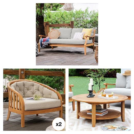 Cambridge Casual Mobin Teak Chaise Lounge Daybed, Gilmore Teak Coffee Table and Bernese Lounge Chair Set - The Home Depot