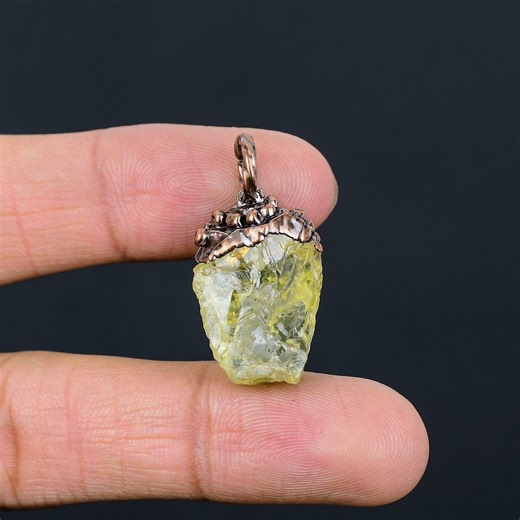 Electroformed Copper Lemon Quartz Pendant, Handmade Gemstone Jewelry