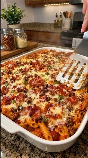 🍕🧀 Cheesy Pepperoni Pasta Bake | Easy One-Pan Comfort Dinner