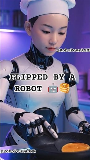 Asian-Faced Robot Chef Flips Pancakes #asmr Smart Kitchen #Shorts 🤖🥞 #ai #robot