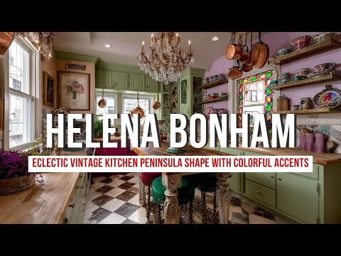 Helena Bonham Carter Eclectic Vintage Kitchen Peninsula Shape with Colorful Accents