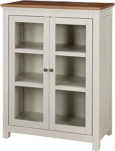 Savannah Pie Safe Storage Cabinet with Glass Doors – 30" Farmhouse Coastal Style Accent Cabinet for Living Room or Dining Room by Alaterre Furniture (Ivory and Natural Finish)