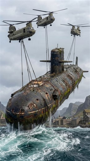 For decades, this massive submarine rested silently on the ocean floor — forgotten, corroded, and swallowed by the deep sea 🌊 Now, an extreme recovery operation brings it back to the surface in one of the rarest and most dangerous naval salvage missions ever recorded. Submarines are built to survive crushing pressure, darkness, and isolation. At extreme depths, the pressure can reach hundreds of tons per square meter, enough to destroy most structures instantly. Yet some submarines remain struc