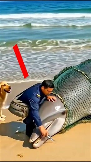 Golden Retriever & Ambulance Team Save Dolphin from Net 🐬🚑 #dog #rescue #goldenretriever