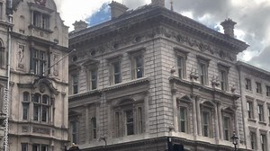 Central London facades exterior architecture, Cabinet office government building, 4k cinematic, United Kingdom