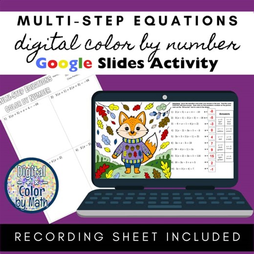 Digital Color by Number: Multi-Step Equations Fall Theme