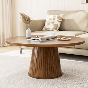 Round Coffee Table, Modern Coffee Table with Fluted Design, Circle Center Table for Living Room, Office