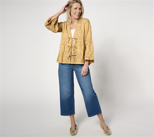 LOGO Lavish by Lori Goldstein Eyelet Lace Tie-Front Cardigan - QVC.com