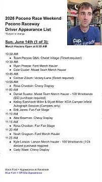 2026 Great American Getaway 400 Race Weekend - NASCAR Driver Appearance List - Pocono Raceway