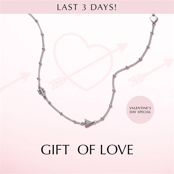34K views · 42 reactions | [LAST 3 DAYS - Complimentary Sparkling Arrow Necklace] 3 days left to redeem the exclusive Valentine's Day Sparkling Arrow Necklace (worth $129), yours with a minimum nett spend of $230 nett*. Available online & in-store. Shop now: https://sg.pandora.net/en/valentines-day *Offer ends 14 Feb. Necklace not available for sale in Singapore. Other terms & conditions apply. | Pandora | Facebook