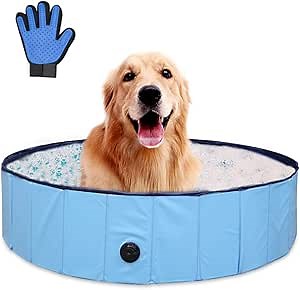Foldable Dog Pool, Collapsible Hard Plastic Pet Bath Pool, Portable Swimming Bath Tub for Kids Kiddie Dogs and Cats, Wading Pool for Outdoor and Indoor, 32" x 8", Blue