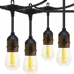 24 Feet Led Outdoor Lights String, 2200K Led Cafe Lights, Dimmable, Shatterproof, Smart Hanging String Lights, 2 Feet Bulb Spacing,1 Watt, S14 Led Bulbs Replacement String Lights for Backyard, Patio